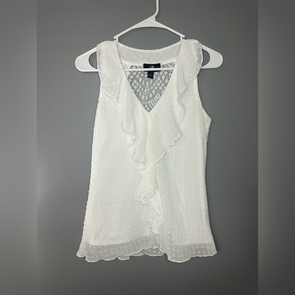 iZ Byer Women’s White Ruffled Sleeveless Blouse tank top